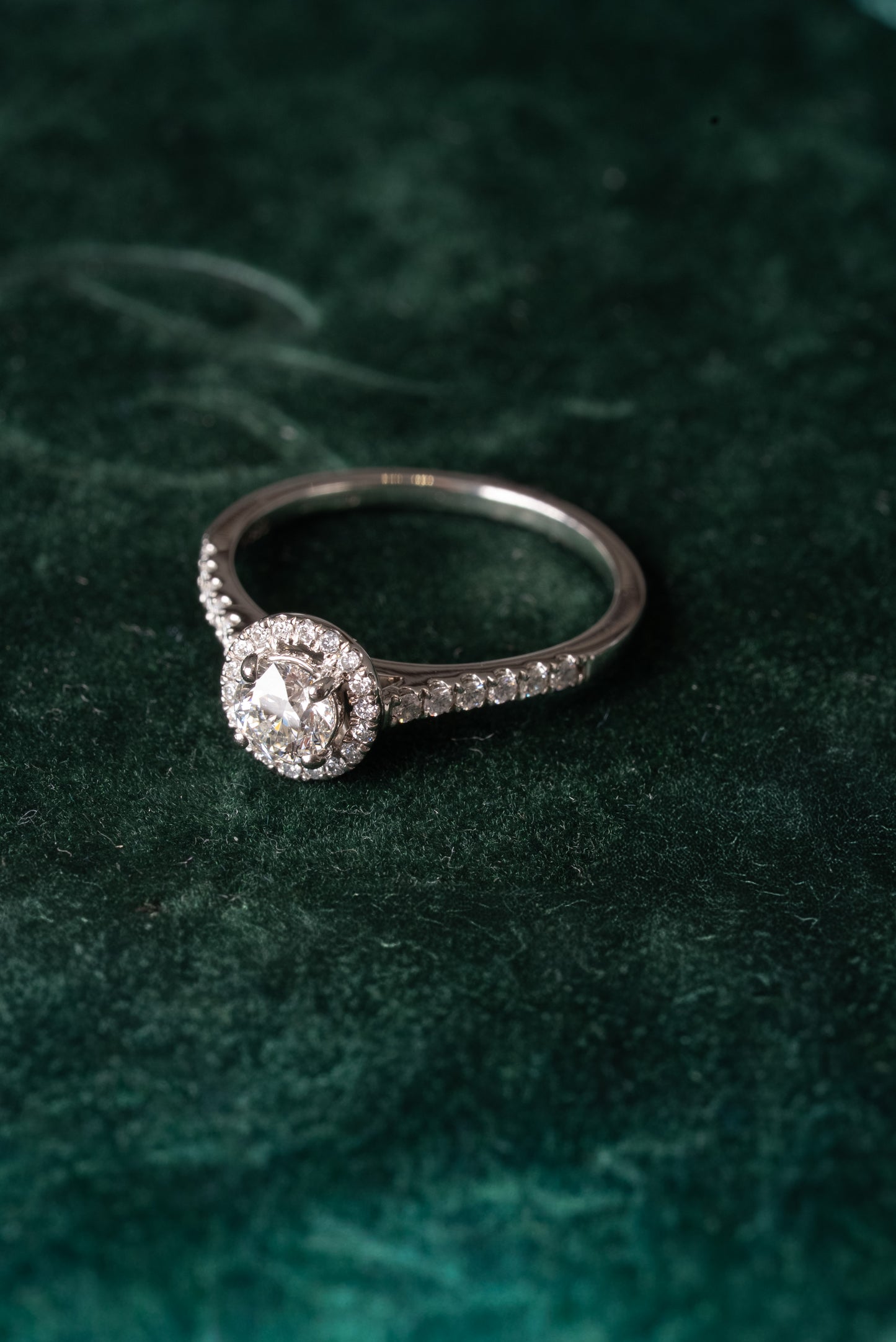 Round Brilliant Cut Diamond with Diamond Halo and Diamond Set Shoulders