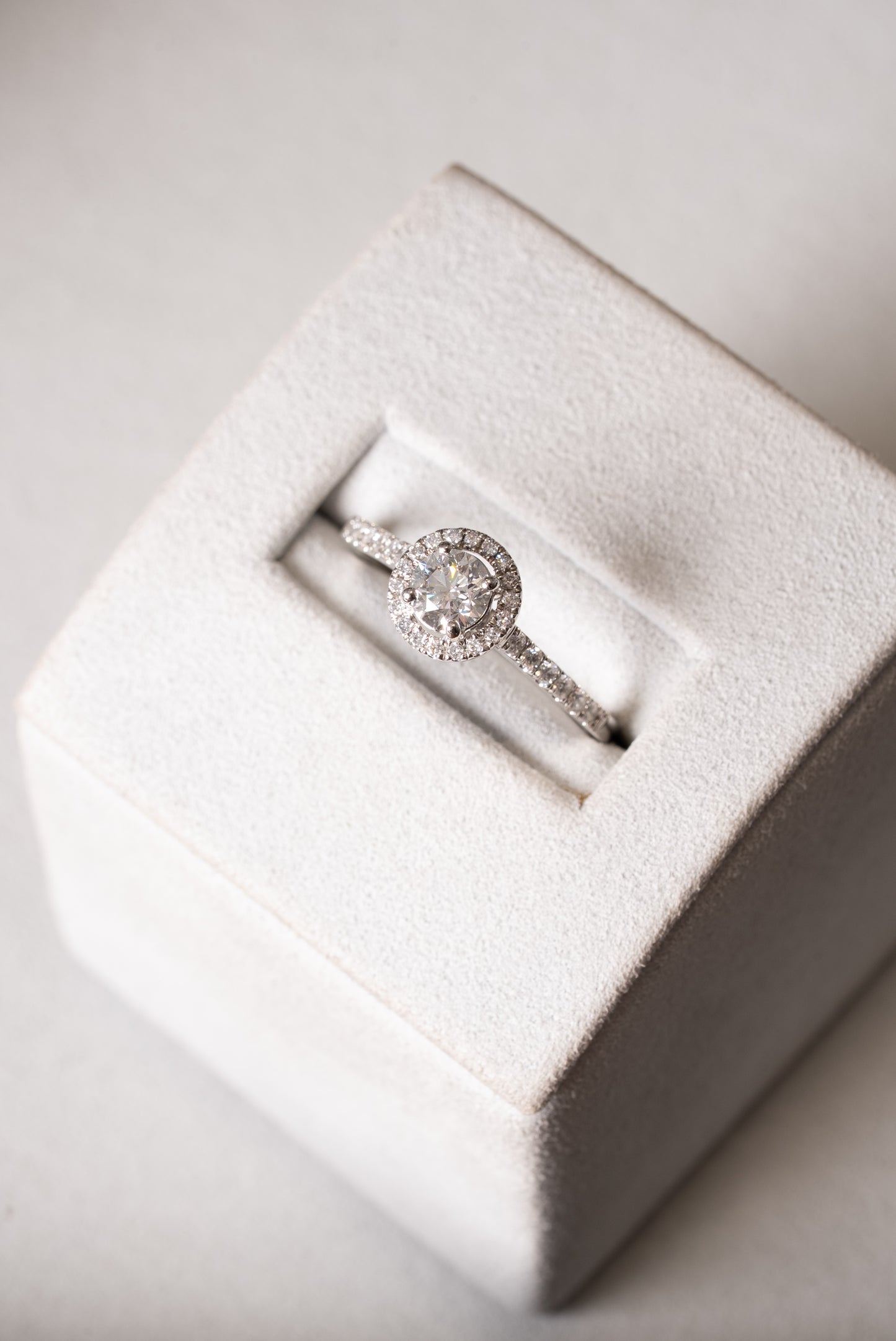 Round Brilliant Cut Diamond with Diamond Halo and Diamond Set Shoulders