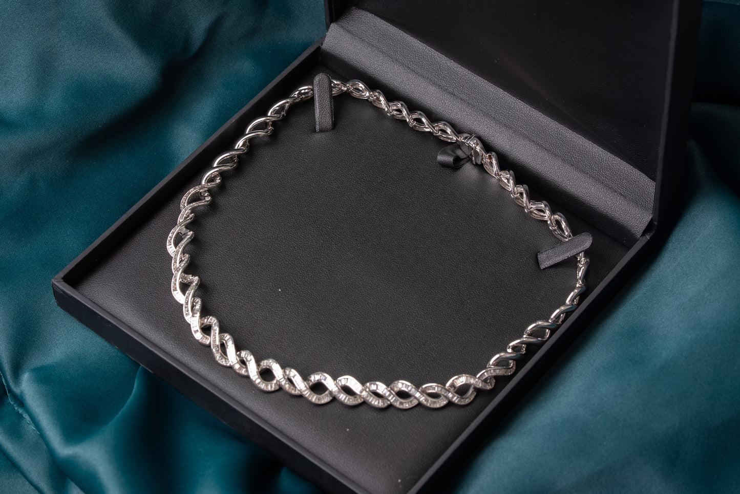 White Gold Baguette Cut Diamond Set Necklace