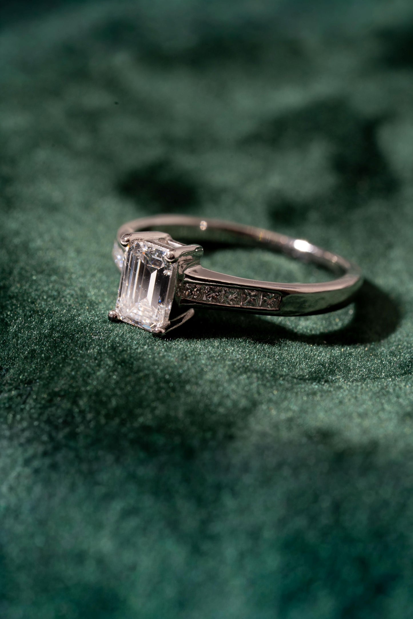 Emerald Cut Diamond Solitaire with Diamond set Shoulders