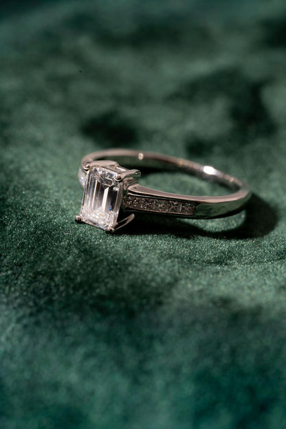 Emerald Cut Diamond Solitaire with Diamond set Shoulders