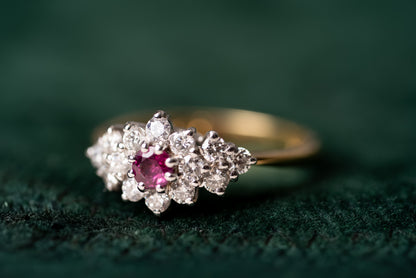 Ruby and Diamond Cluster Ring