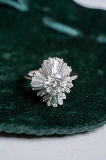 Round Brilliant Cut and Baguette Cut Diamond Ring