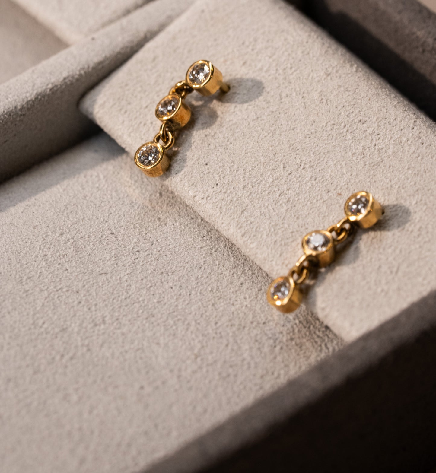 Rub-Over Diamond Set Drop Earrings