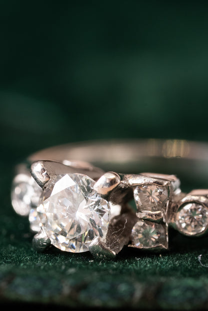 Platinum Round Brilliant Cut Diamond Vintage Cluster Ring