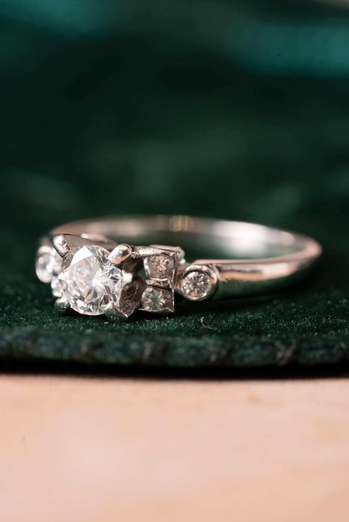 Platinum Round Brilliant Cut Diamond Vintage Cluster Ring
