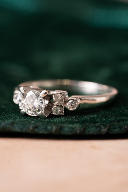Platinum Round Brilliant Cut Diamond Vintage Cluster Ring