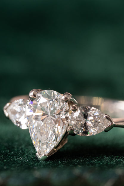 Platinum, Pear Cut Diamond 3 Stone Ring