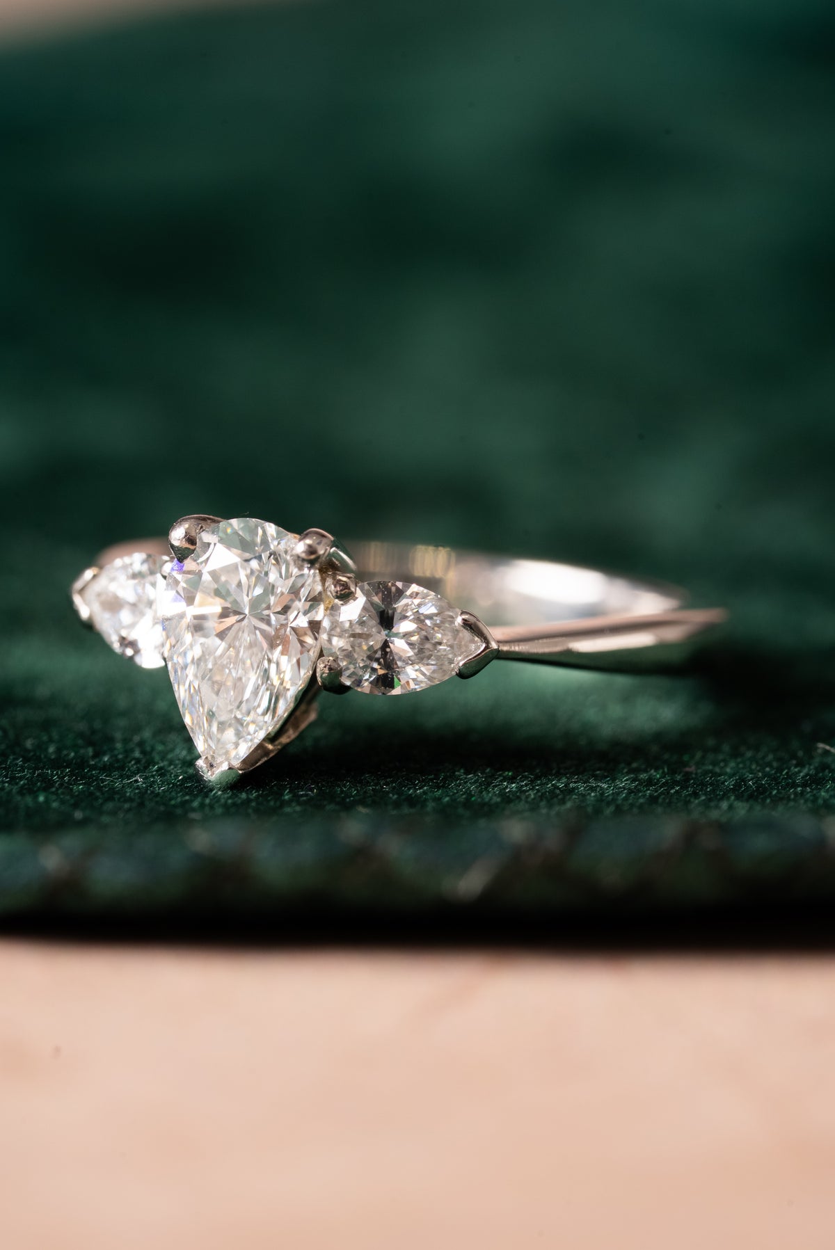 Platinum, Pear Cut Diamond 3 Stone Ring