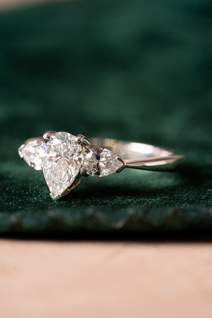 Platinum, Pear Cut Diamond 3 Stone Ring