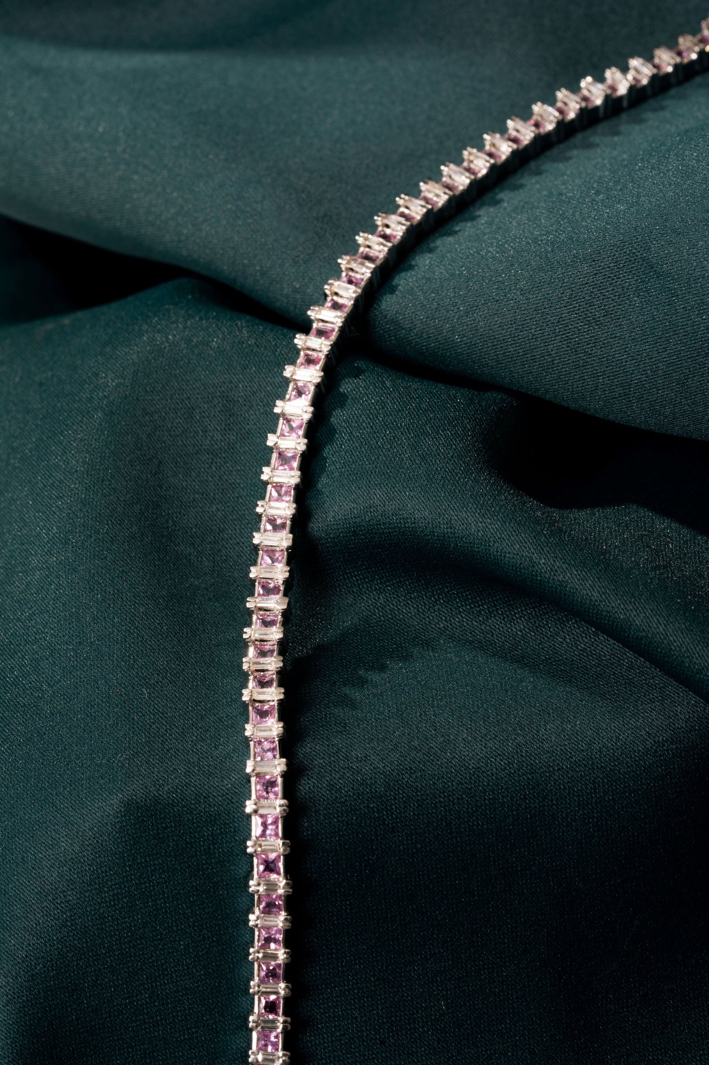 Princess Cut Suspected Pink Sapphire and Baguette Cut Diamond Bracelet