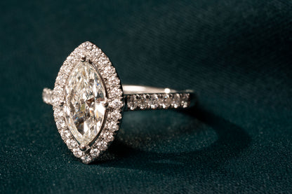 Marquise Cut Diamond with Diamond Halo and Diamond set shoulders