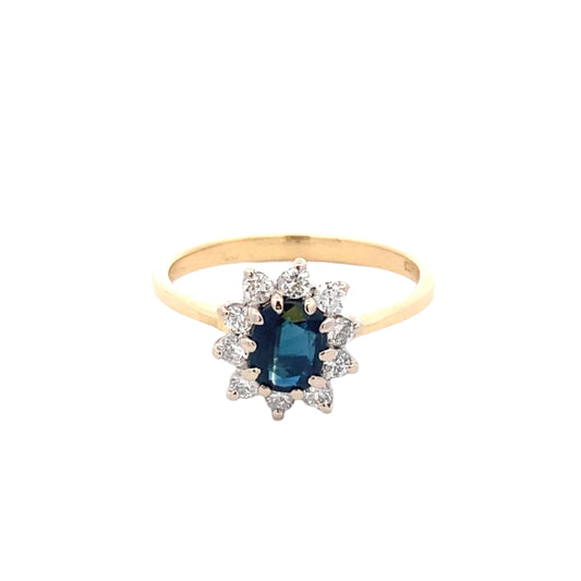 Sapphire and Round Brilliant Cut Diamond Cluster Ring