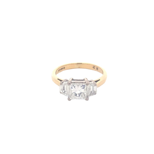 Princess Cut and 'Half Moon' Diamond 3 Stone Ring
