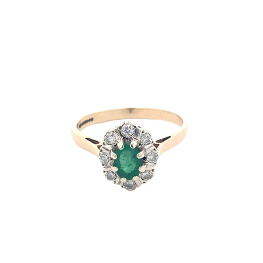 Oval Emerald and Diamond Cluster Ring