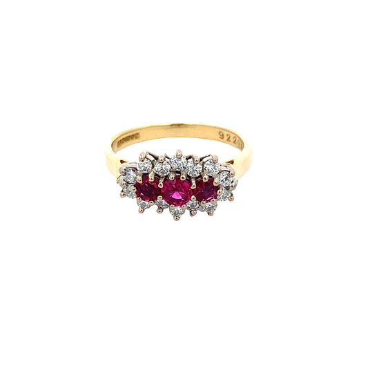 Ruby and Round Brilliant Cut Diamond Cluster Ring
