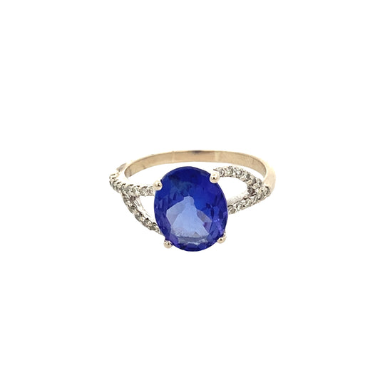 Oval Tanzanite with Diamond set split shoulders Ring