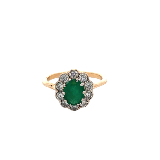 Emerald and Round Brilliant Cut Diamond Cluster Ring