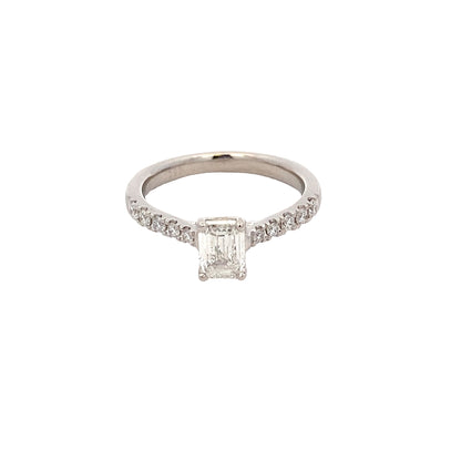 Emerald Cut Diamond Solitaire Ring with Diamond set shoulders