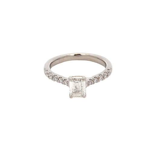 Emerald Cut Diamond Solitaire Ring with Diamond set shoulders