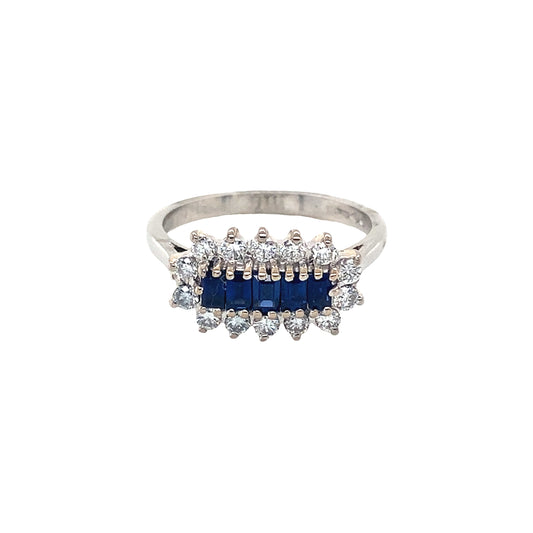 Sapphire and Round Brilliant Cut Diamond Cluster Ring