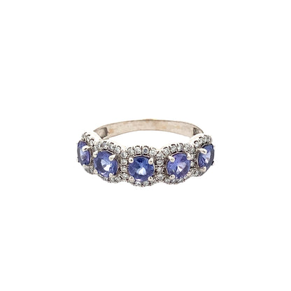 Tanzanite and Round Brilliant Cut Diamond Halo Cluster Ring