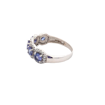 Tanzanite and Round Brilliant Cut Diamond Halo Cluster Ring