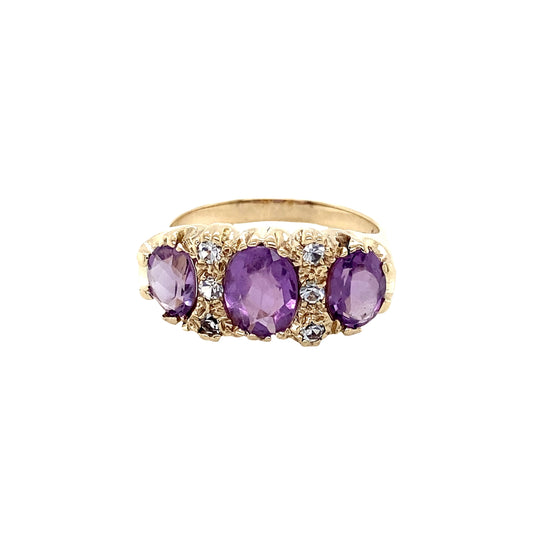 Oval Shaped Amethyst and Round Brilliant Cut Diamond Dress Ring