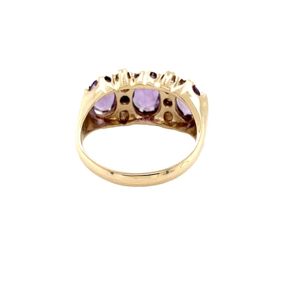 Oval Shaped Amethyst and Round Brilliant Cut Diamond Dress Ring