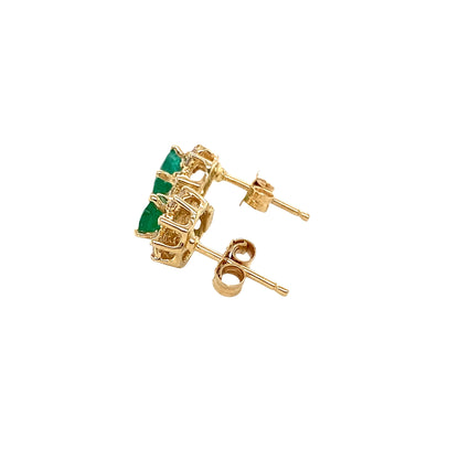 Oval shaped Emerald and Round Brilliant Cut Diamond Cluster Style Earrings