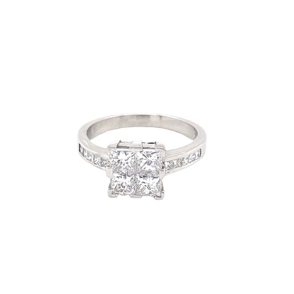 4 Stone Diamond Cluster Ring with Diamond Set Shoulders