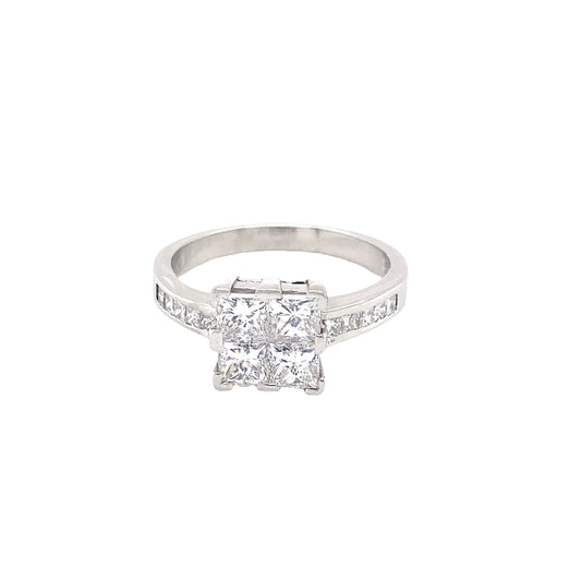 4 Stone Diamond Cluster Ring with Diamond Set Shoulders