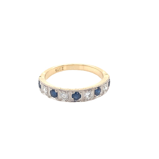 Sapphire and Round Brilliant Cut Diamond 9 Stone Ring