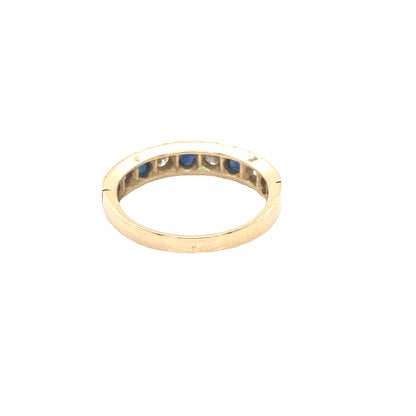 Sapphire and Round Brilliant Cut Diamond 9 Stone Ring