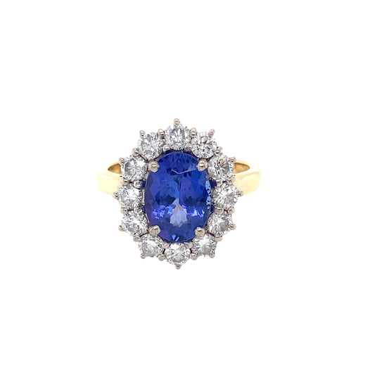 Tanzanite and Round Brilliant Cut Diamond Cluster Ring