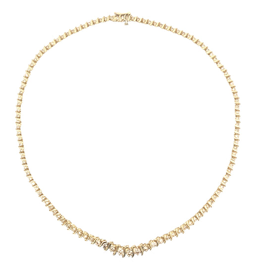 Yellow Gold Round Brilliant Cut Graduated Diamond Necklace