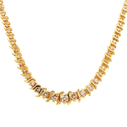 Yellow Gold Round Brilliant Cut Graduated Diamond Necklace
