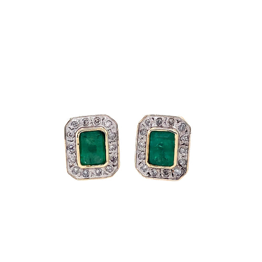 Emerald and Diamond Cluster Earrings