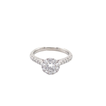 Round Brilliant Cut Diamond Halo Ring with Diamond set shoulders