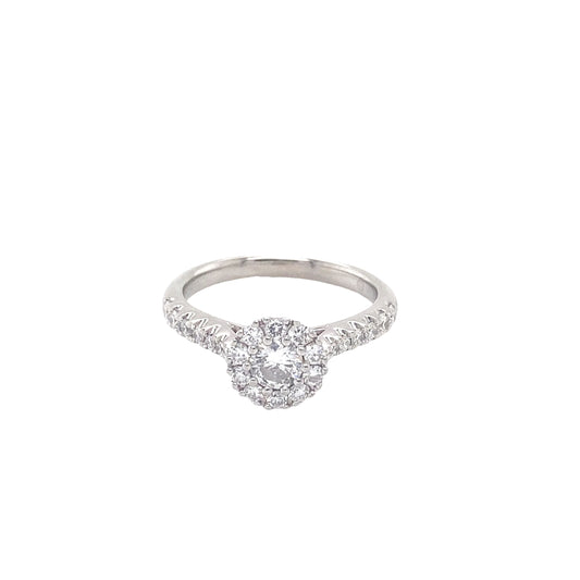Round Brilliant Cut Diamond Halo Ring with Diamond set shoulders
