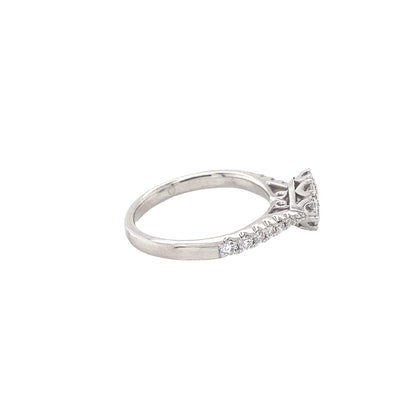 Round Brilliant Cut Diamond Halo Ring with Diamond set shoulders