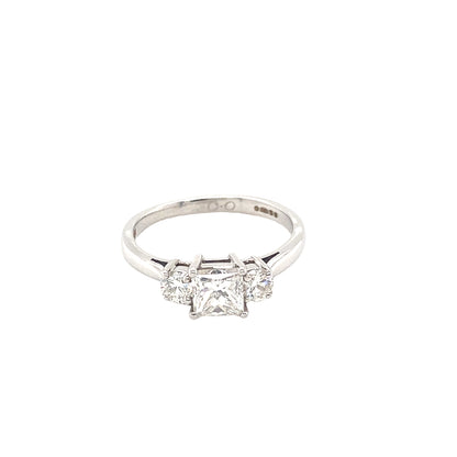 Princess and Round Brilliant Cut Diamond 3 Stone Ring