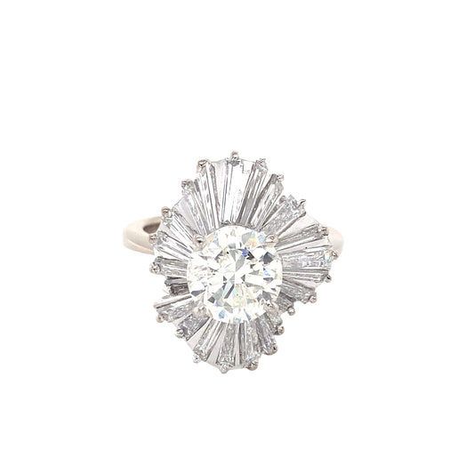 Round Brilliant Cut and Baguette Cut Diamond Ring