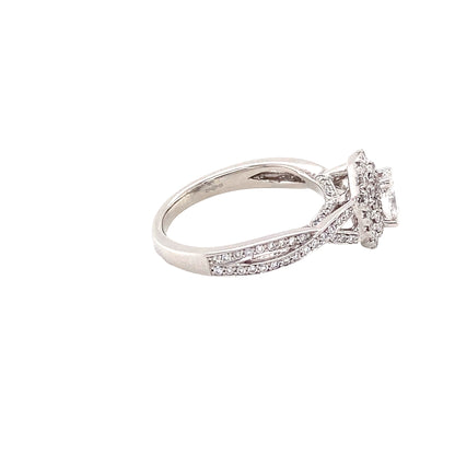 Oval and Round Brilliant Cut Double Halo and Twist Diamond Set Shoulders