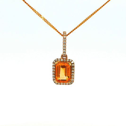 Octagonal Citrine and Diamond Pendant
