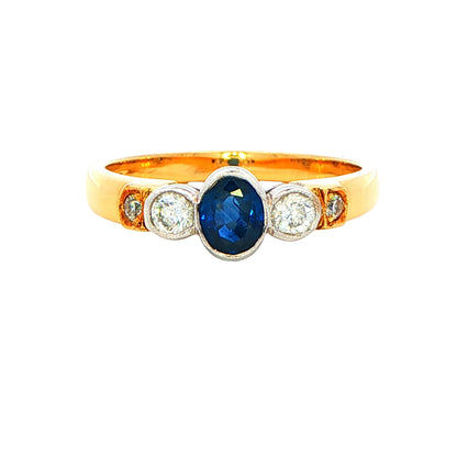 Sapphire and Diamond Vintage Style 5 Stone Ring