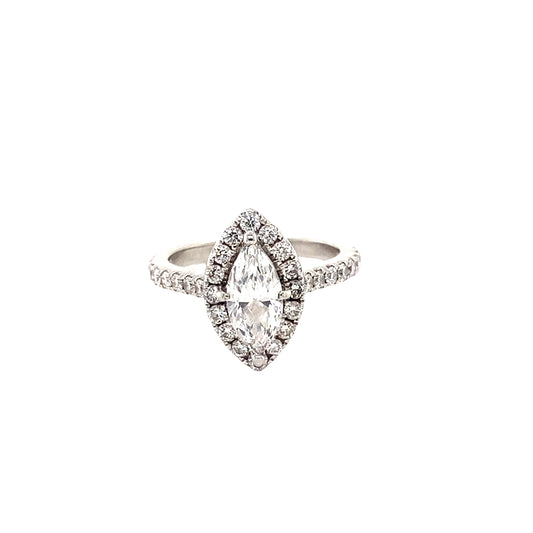 Marquise Cut Diamond with Halo and Diamond set shoulders Ring