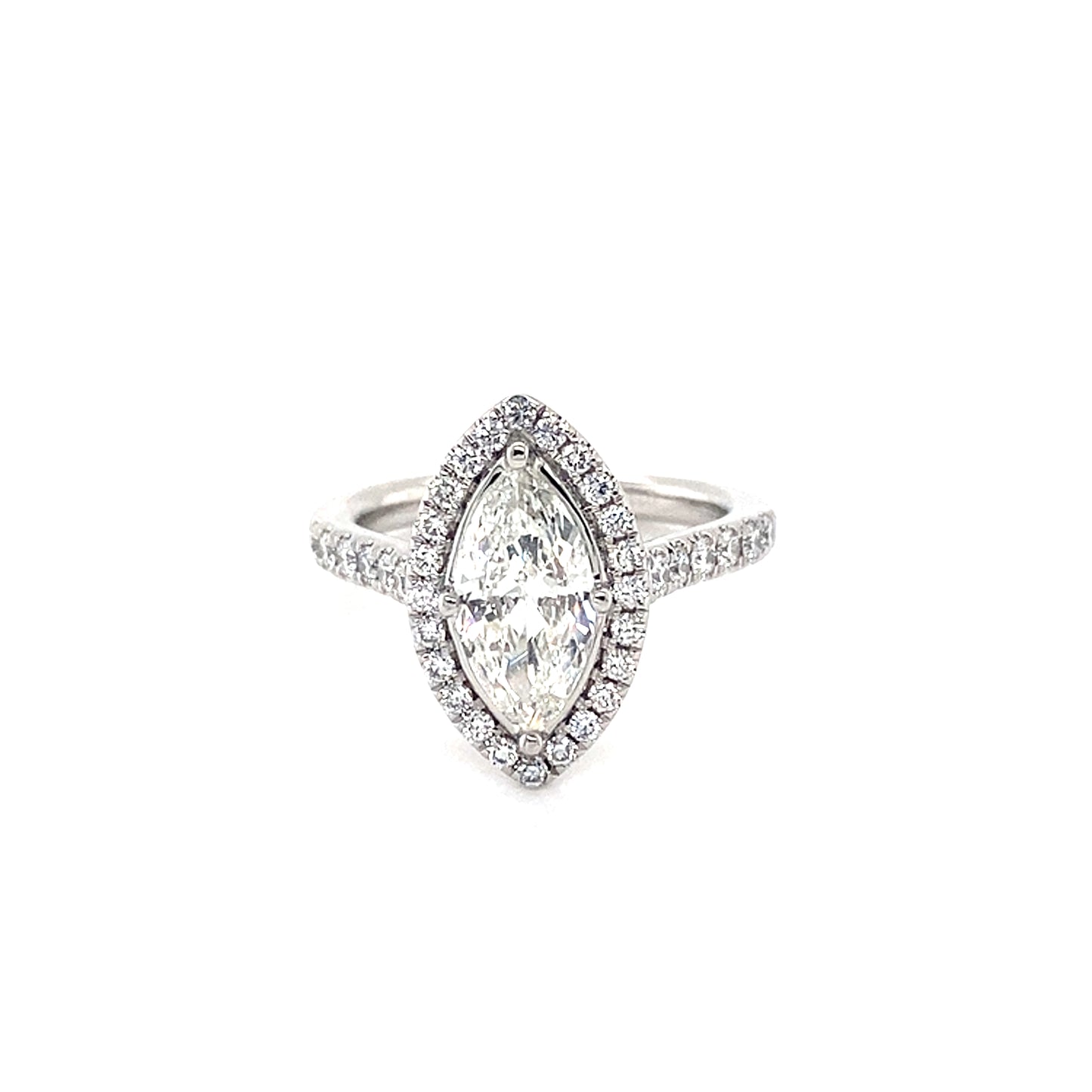 Marquise Cut Diamond with Diamond Halo and Diamond set shoulders