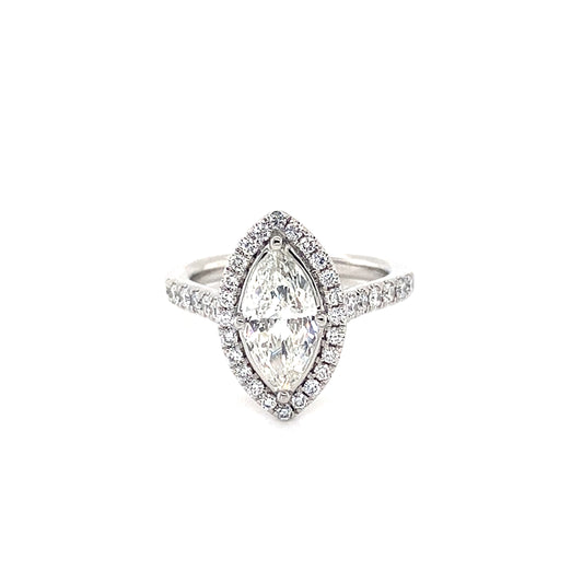 Marquise Cut Diamond with Diamond Halo and Diamond set shoulders