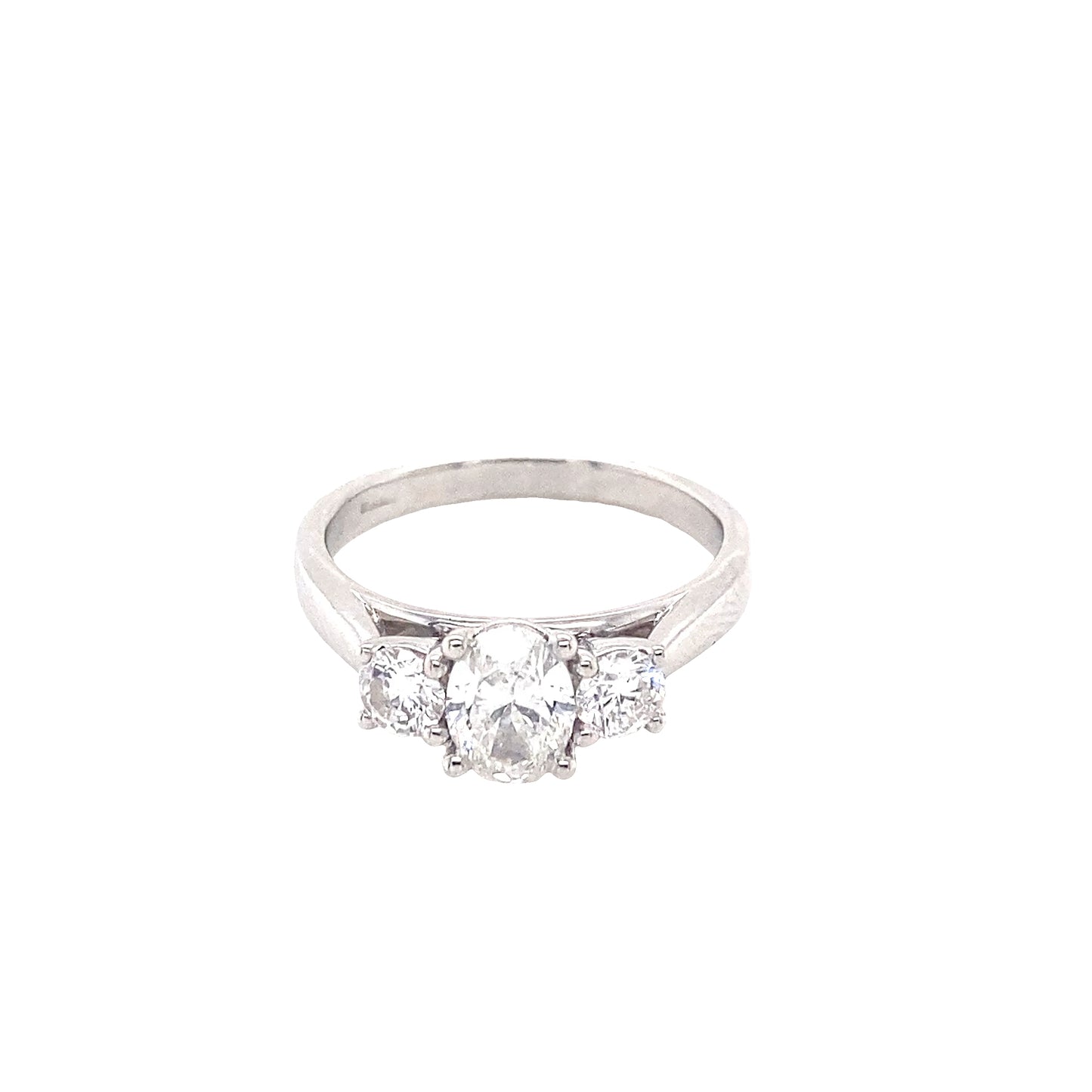 Oval and Round Brilliant Cut Diamond 3 Stone Ring
